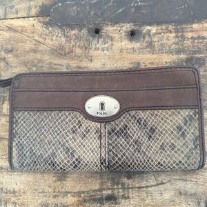 Brown embossed leather Fossil wallet